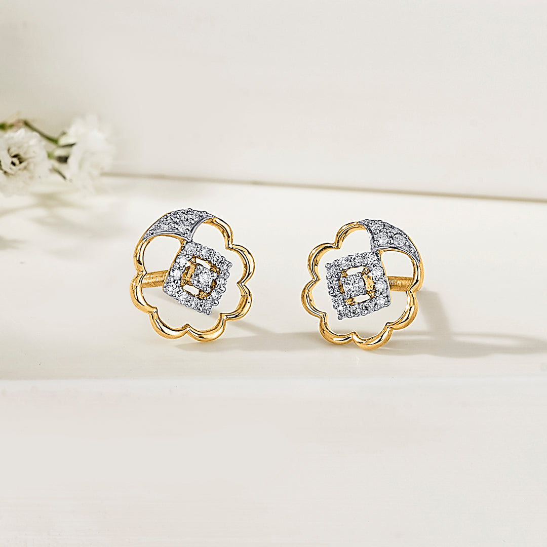 Twilight Bloom Diamond & Gold Stud Earrings for Women
