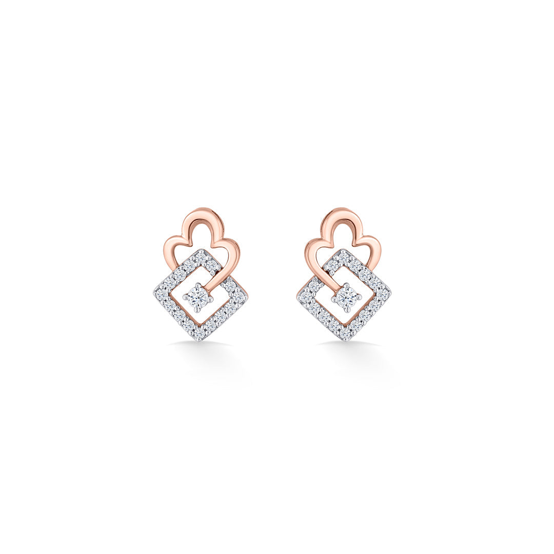 Pure Geometry Diamond & Gold Stud Earrings for Women