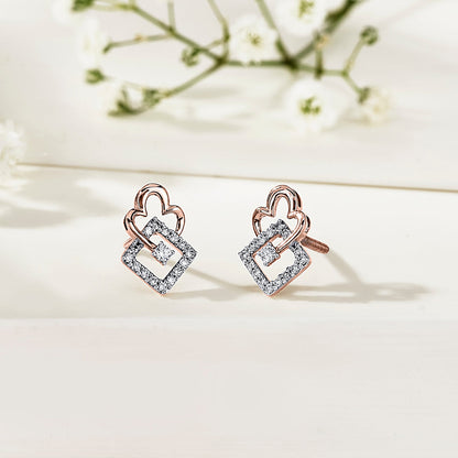 Pure Geometry Diamond & Gold Stud Earrings for Women