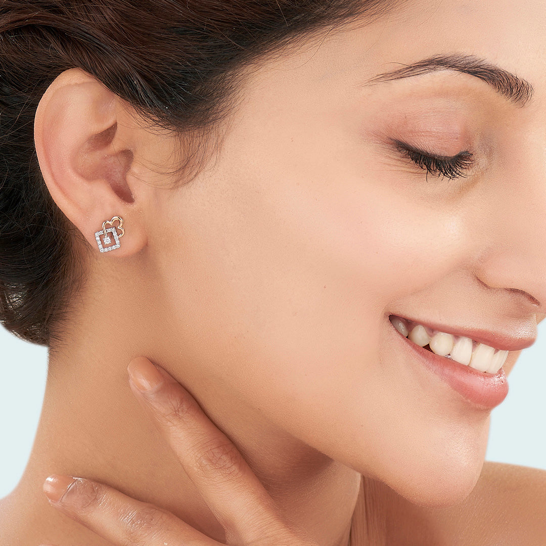 Pure Geometry Diamond & Gold Stud Earrings for Women