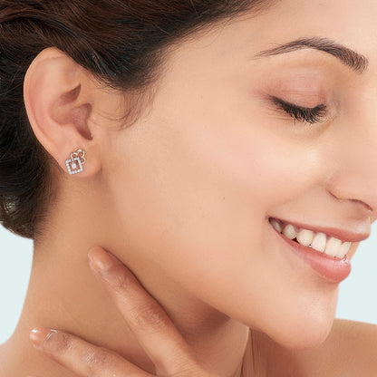 Pure Geometry Diamond & Gold Stud Earrings for Women