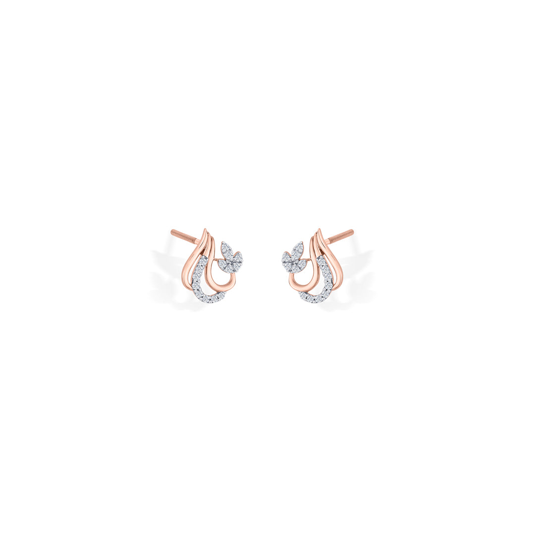 Floral Ember Diamond & Gold Stud Earrings for Women