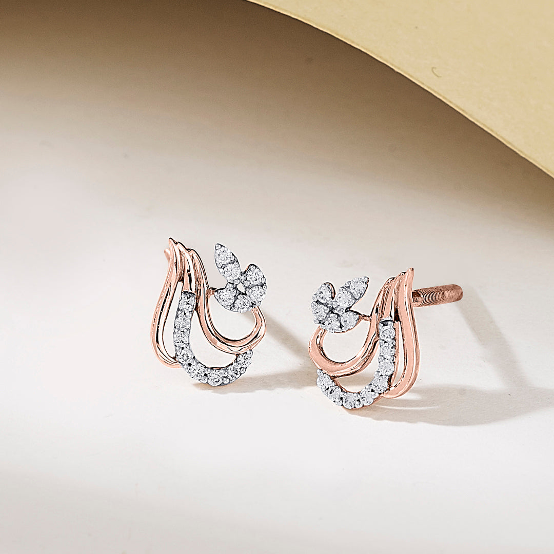 Floral Ember Diamond & Gold Stud Earrings for Women