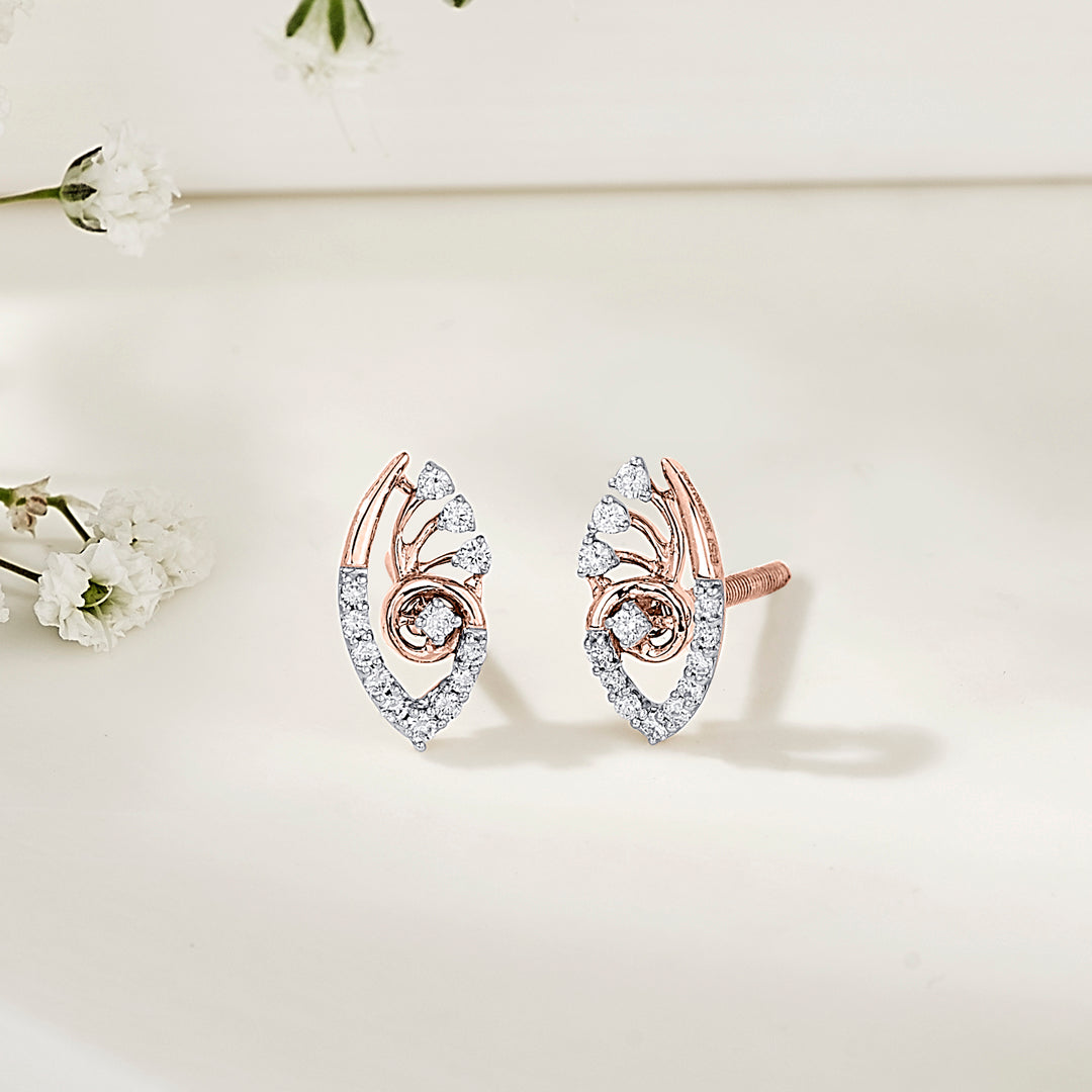 Bloom Veil Diamond & Gold Stud Earrings for Women