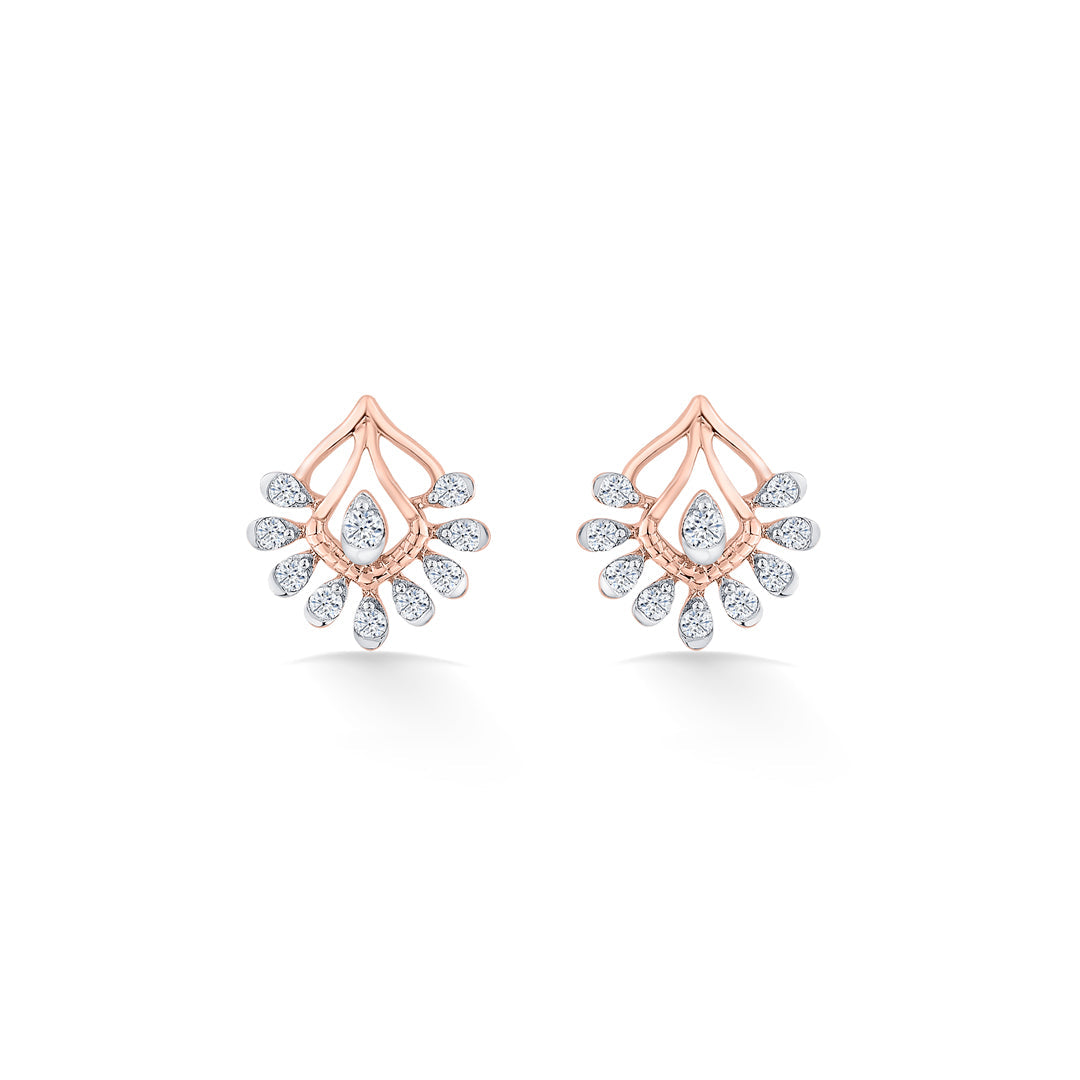 Crystal Grove Diamond & Gold Stud Earrings for Women
