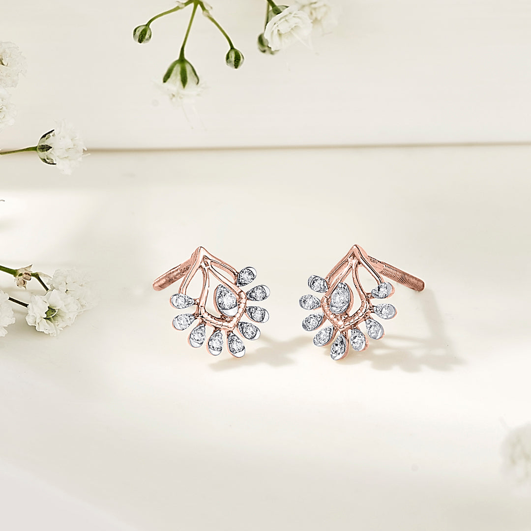 Crystal Grove Diamond & Gold Stud Earrings for Women