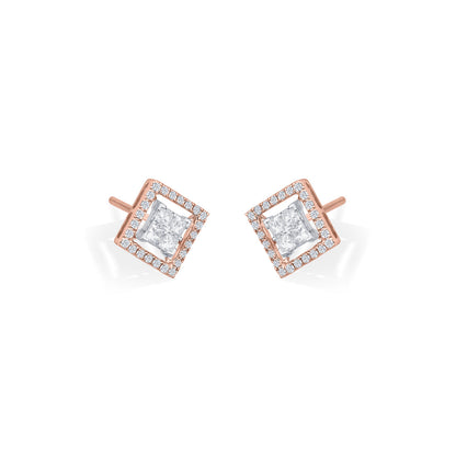 Crystal Border Diamond & Gold Stud Earrings for Women