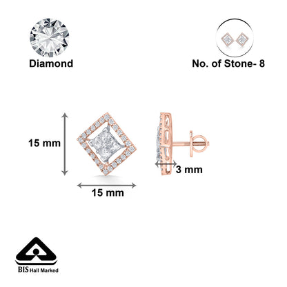 Crystal Border Diamond & Gold Stud Earrings for Women