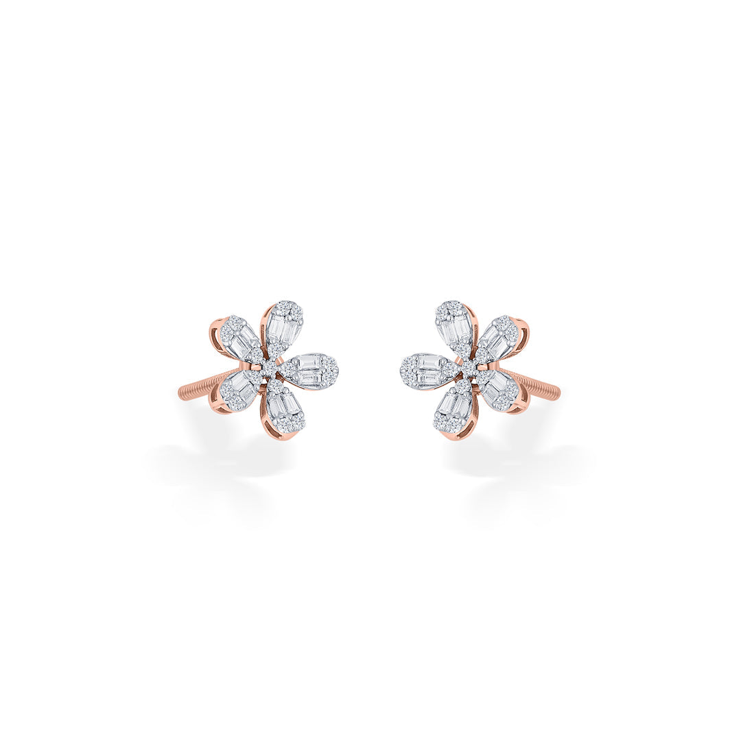 Sun Bloom Diamond & Gold Stud Earrings for Women