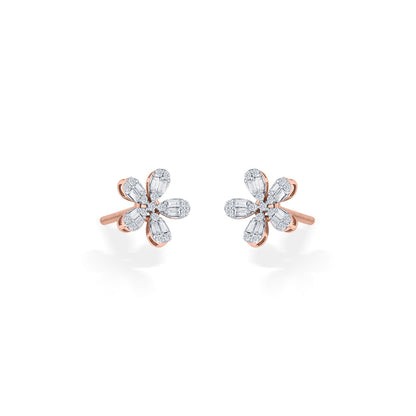Sun Bloom Diamond & Gold Stud Earrings for Women