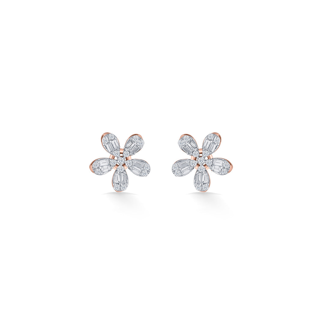 Sun Bloom Diamond & Gold Stud Earrings for Women