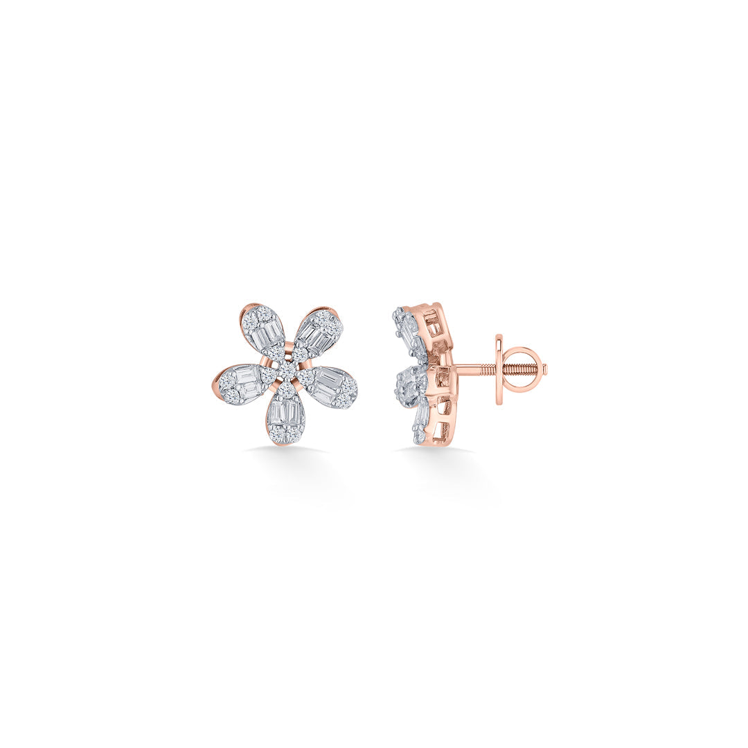 Sun Bloom Diamond & Gold Stud Earrings for Women
