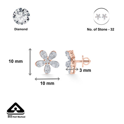 Sun Bloom Diamond & Gold Stud Earrings for Women