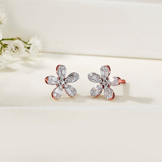 Sun Bloom Diamond & Gold Stud Earrings for Women