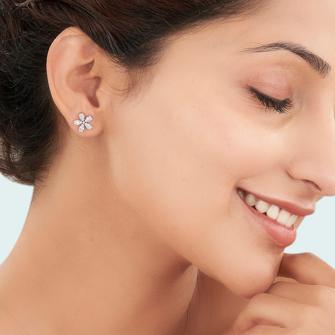 Sun Bloom Diamond & Gold Stud Earrings for Women