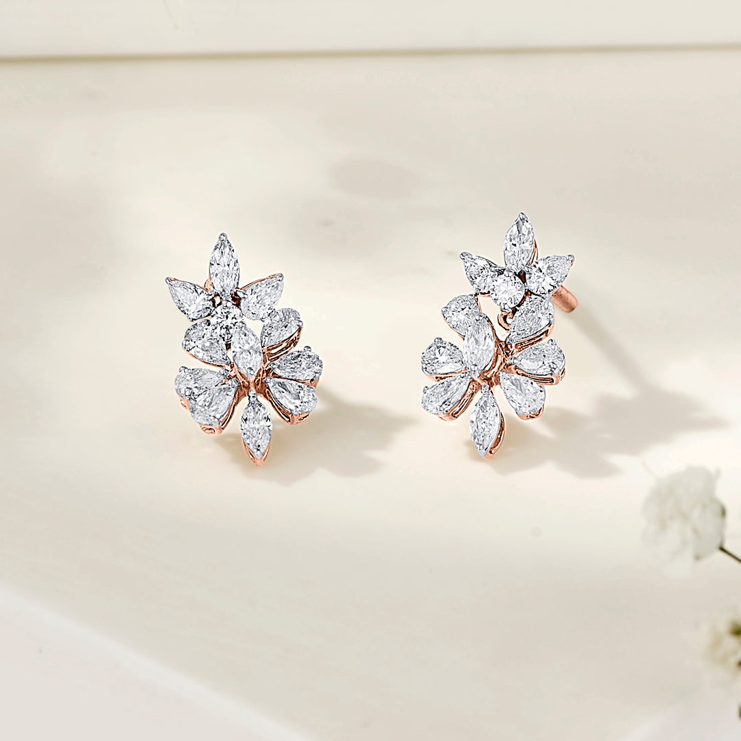 Prism Bloom Diamond & Gold Stud Earrings for Women