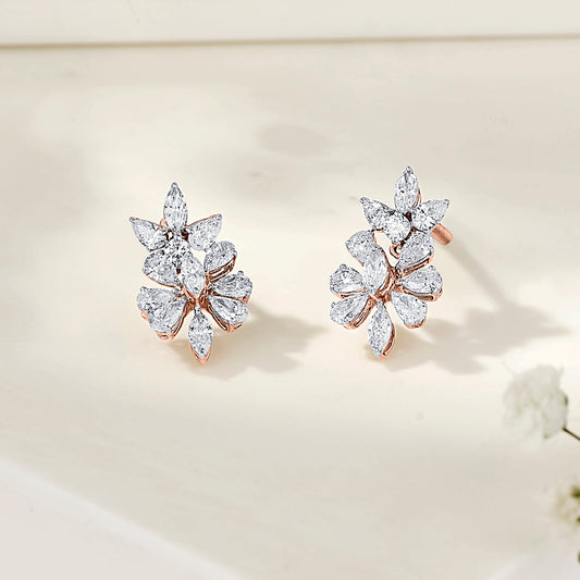 Prism Bloom Diamond & Gold Stud Earrings for Women