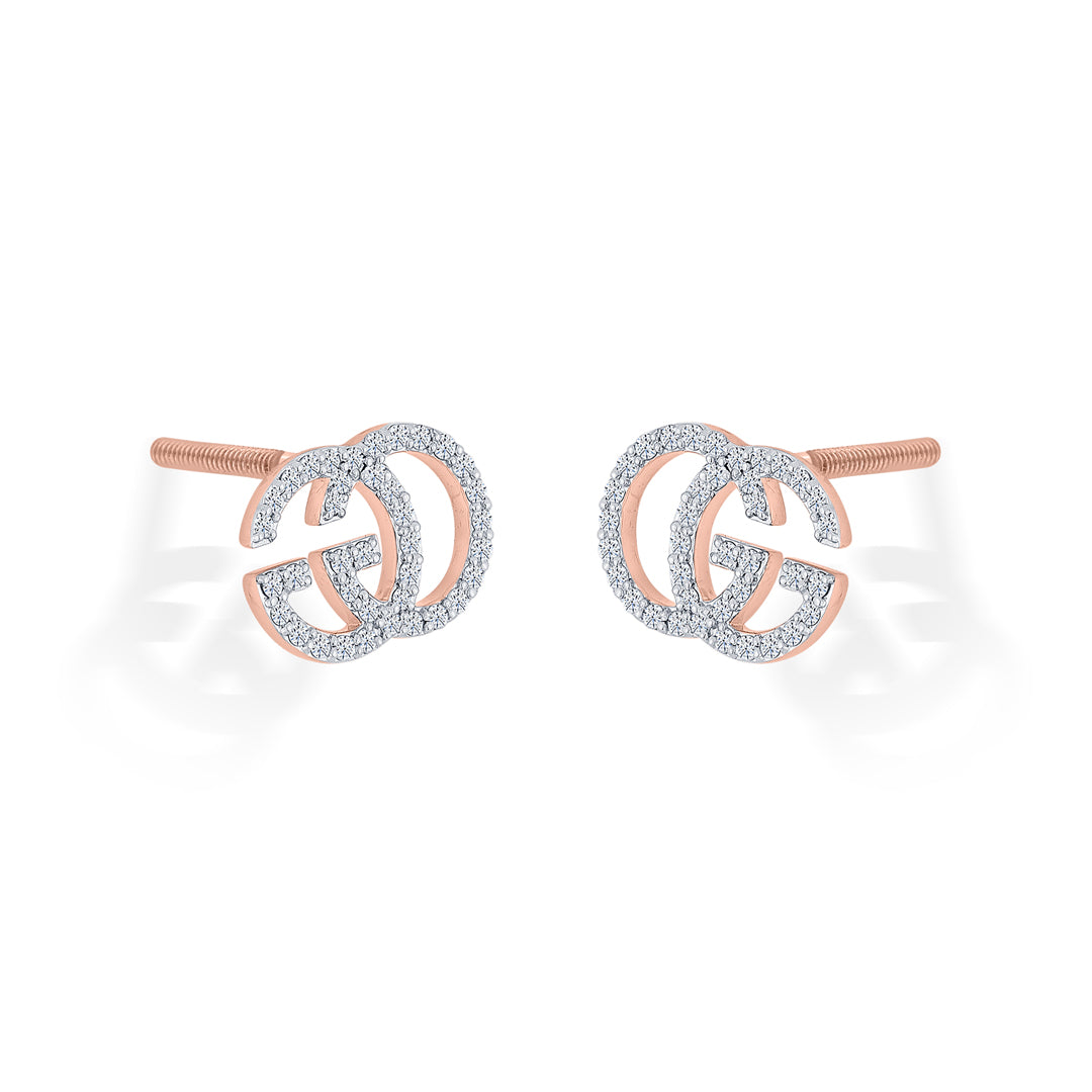 Glamour Grace Diamond & Gold Stud Earrings for Women