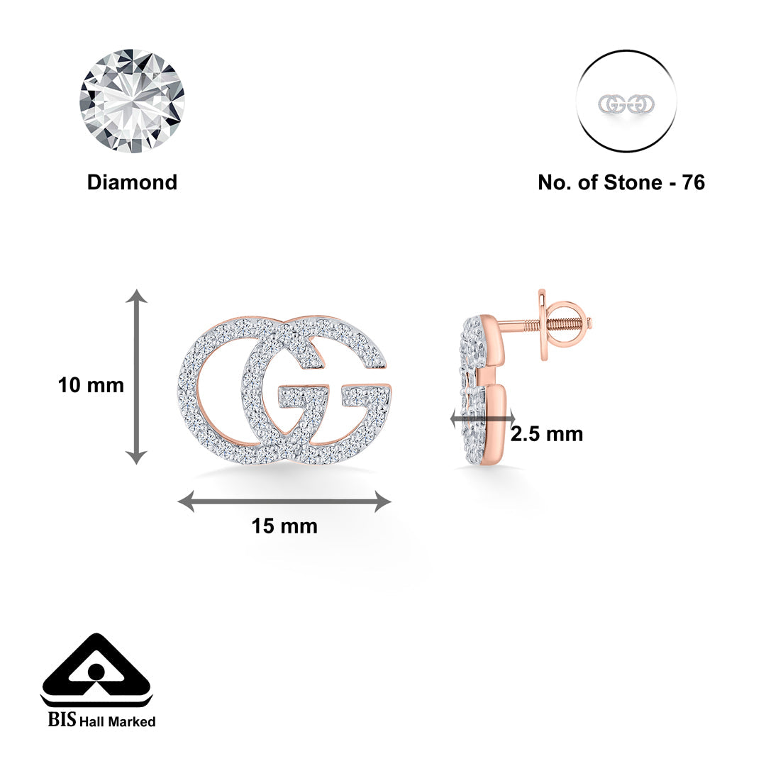 Glamour Grace Diamond & Gold Stud Earrings for Women