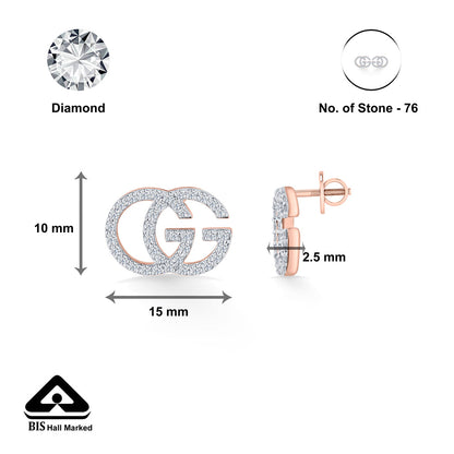 Glamour Grace Diamond & Gold Stud Earrings for Women